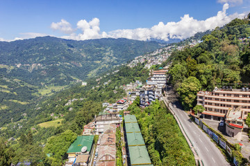 Fototapeta na wymiar Aerial photograph of the hill city Gangtok which is also the capital of Sikkim in northeastern India