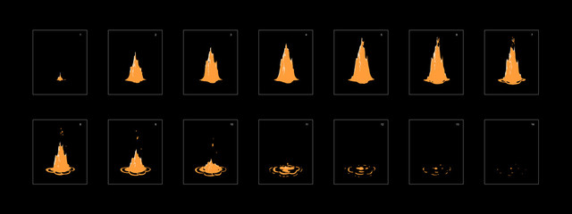 Dripping dust special effect animation. dust effect frame by frame animation sprite sheet. classic animation for game development, motion graphic or mobile games.