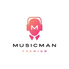 music man human head with headphone logo vector icon illustration