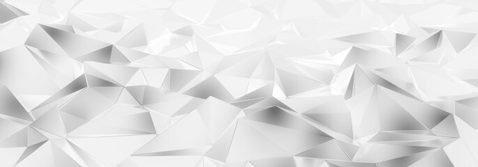 3d ILLUSTRATION, of white abstract crystal background, triangular texture, wide panoramic for white wallpaper