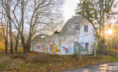 building in autumn forest