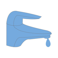 A vector illustration of a blue bathroom faucet with a drop