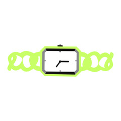 A vector illustration of a wrist watch with a fancy green band
