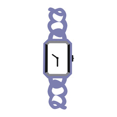 A vector illustration of a wrist watch with a fancy purple band