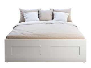 White double bed with storage. 3d render