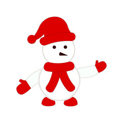 A cute little snow man wearing a red scarf, hat, and gloves