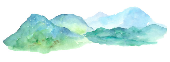 Panorama mountain landscape watercolor painting on isolated white background illustration art element for backdrop or wallpaper or your design - 302413724