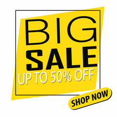 Design of square vector banner with rounded corners on the leg for mega big sales. Yellow tag templates with special offers for purchase, strokes and elements.editable text