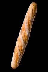 French baguette isolated on a black background with clipping path.