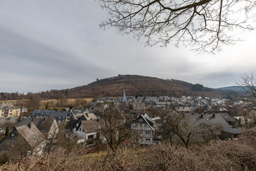 View On Bruchhausen With Natural monument Bruchhauser stones In The Background