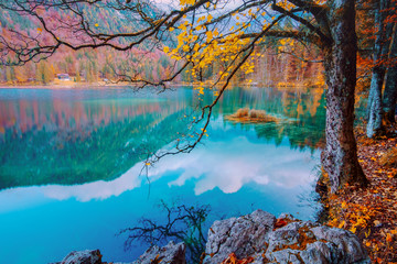 Lake Fusine - Lago di Fusine- in north Italy in the Alps. - 302414791