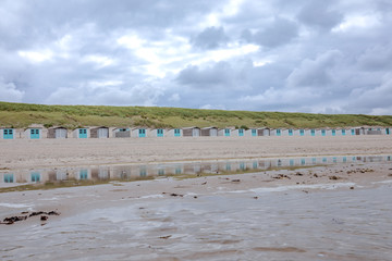 Beach Cabins And High Dunes At Texel Netherlands