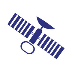 A dark blue cutely drawn satellite on white