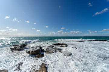 Obraz premium Water in the form of waves of the Mediterranean Sea on the Island of Mallorca, Spain