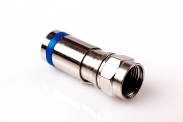 coaxial Antenna cable connectors, metal plug on white
