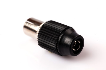 audio jack,plug convertor for video and sound on white background