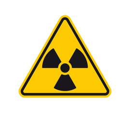 Vector yellow triangle sign - black silhouette radiation. Isolated on white background.