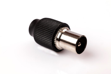 audio jack,plug convertor for video and sound on white background