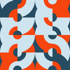 Geometric vector seamless pattern in retro style . Modern background with circles and semicircles inspired by midcentury design.