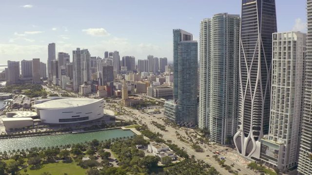 Drone landing in Miami Downtown aerial video 4k