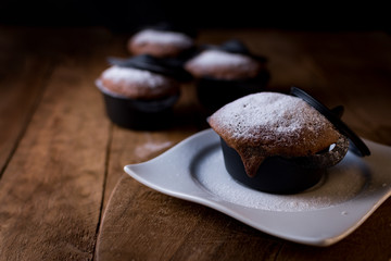 Brownie made in the small black casserole.
