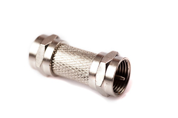 coaxial Antenna cable connectors, metal plug on white