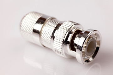 coaxial Antenna cable connectors, metal plug on white