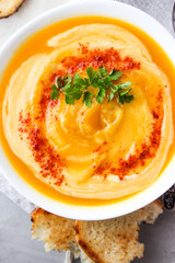 Pumpkin soup mashed potatoes with croutons