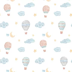 Crédence de cuisine en verre imprimé Animaux avec ballon Motif harmonieux d& 39 aquarelle avec ballons à air, ciel, nuages, étoiles, dans un joli style de broderie au point de bébé. Prêt à imprimer pour les papiers peints dans la chambre d& 39 enfant.