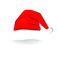 Red Santa hat on white background. Association with winter and Christmas.