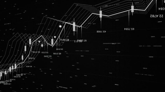 3d financial background with all the data and graphics, growth and decline, finance and economics concept. Animation. Monochrome financial chart background, stock market statistics on the screen.