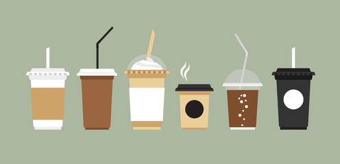 Vector coffee Cups set. Disposable coffee cup to go.