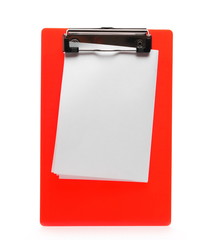 Office clipboard with blank, empty paper, sheet isolated on white background