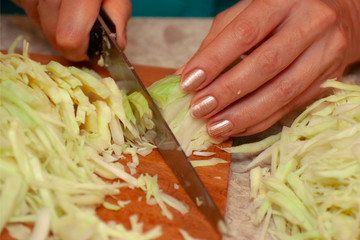 Shredded cabbage for salad dressing, pickling and canning