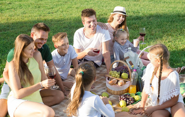 Group of ordinary people enjoying picnic