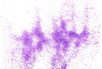 Decorative purple sand pile, isolated on white background, top view