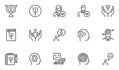 Psychology Vector Line Icons Set. Psychologist, Psychological Help, Depression, Individual Therapy. Editable stroke. 48x48 Pixel Perfect.