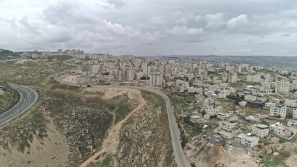 Aerial footage of the separation wall between Israel and the Palestinian Authority in Jerusalem