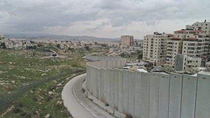 Aerial footage of the separation wall between Israel and the Palestinian Authority in Jerusalem