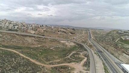 Aerial footage of the separation wall between Israel and the Palestinian Authority in Jerusalem