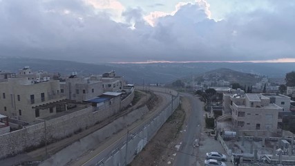 Aerial footage of the separation wall between Israel and the Palestinian Authority in Jerusalem