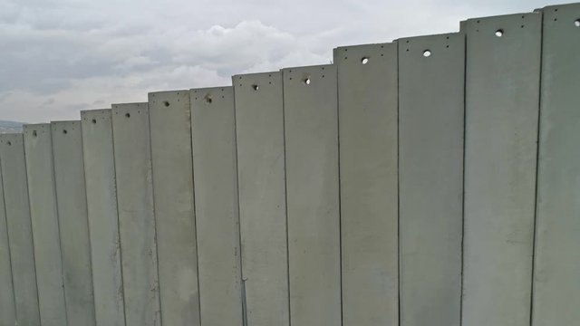 Aerial footage of the separation wall between Israel and the Palestinian Authority in Jerusalem