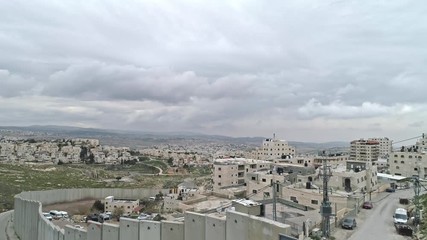 Aerial footage of the separation wall between Israel and the Palestinian Authority in Jerusalem