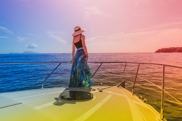 amazing woman on the luxury yacht, procida, italy