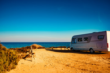 Camper car on beach, camping on nature