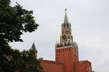 Spasskaya Tower of the Kremlin on Red Square in Moscow, Russia 