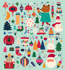 Christmas decorative collection with incredible characters in vintage style	