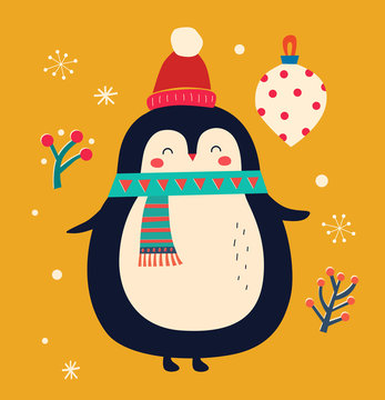 Amazing illustration of cute penguin with scarf
