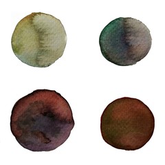 Set/Collection of abstract watercolor circle isolated on white background. Colorful round blots. Watercolor stains. watercolor hand drawn painting - Illustration