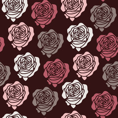 Vector geometric floral seamless pattern in pastel. Simple doodle rose hand drawn made into repeat. Great for background, wallpaper, wrapping paper, packaging, valentines day.